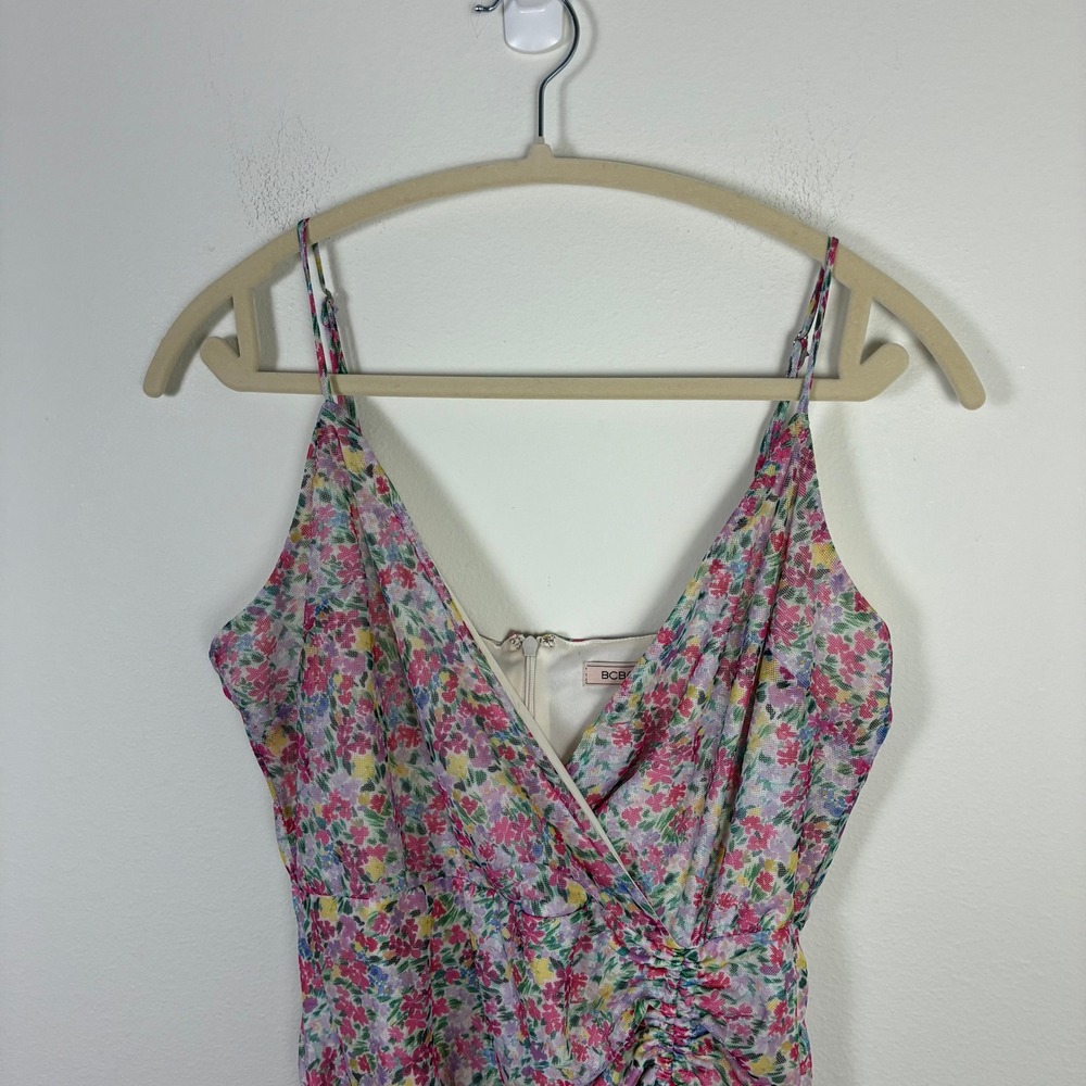 BCBGeneration‎ Floral Mesh Ruched Mini Dress Women's 10 Summer Party Going Out - Picture 5 of 6